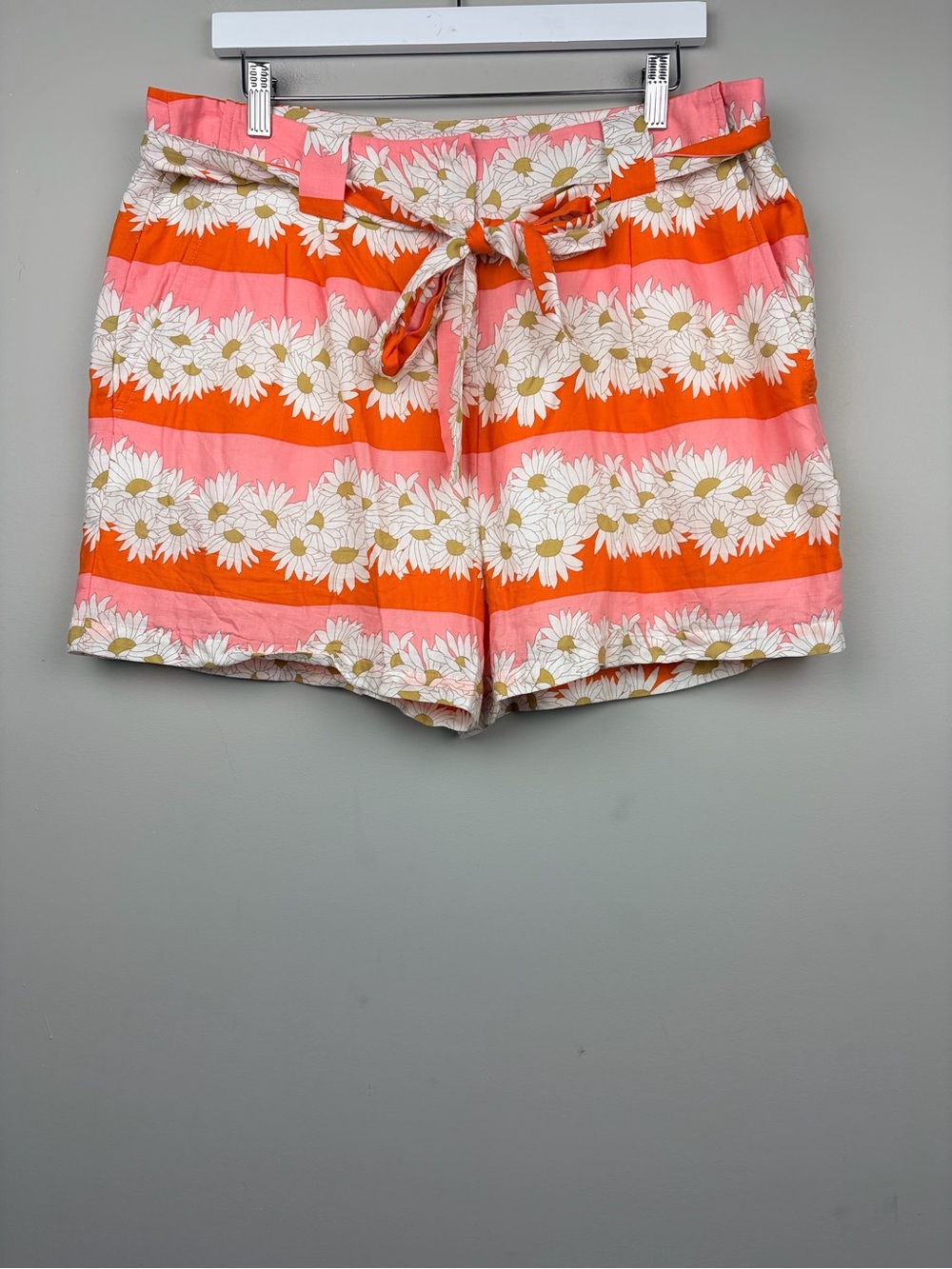 Spartina 449 Shorts Women’s 14 Pink Orange Daisy Floral Belted Linen Blend